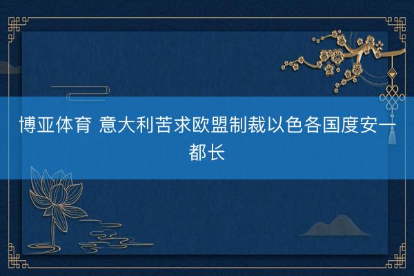 博亚体育 意大利苦求欧盟制裁以色各国度安一都长
