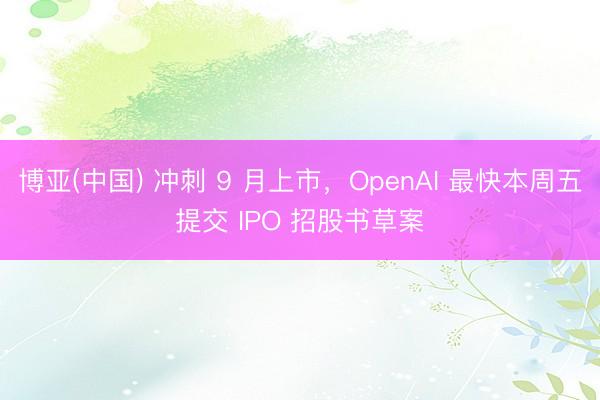 博亚(中国) 冲刺 9 月上市，OpenAI 最快本周五提交 IPO 招股书草案