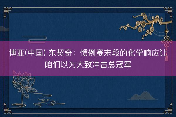 博亚(中国) 东契奇：惯例赛末段的化学响应让咱们以为大致冲击总冠军