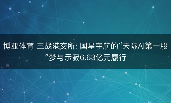 博亚体育 三战港交所: 国星宇航的“天际AI第一股”梦与示寂6.63亿元履行