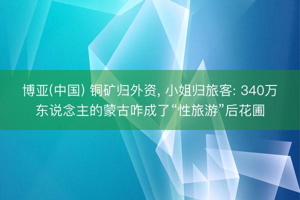 博亚(中国) 铜矿归外资， 小姐归旅客: 340万东说念主的蒙古咋成了“性旅游”后花圃