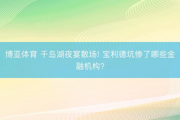 博亚体育 千岛湖夜宴散场! 宝利德坑惨了哪些金融机构?